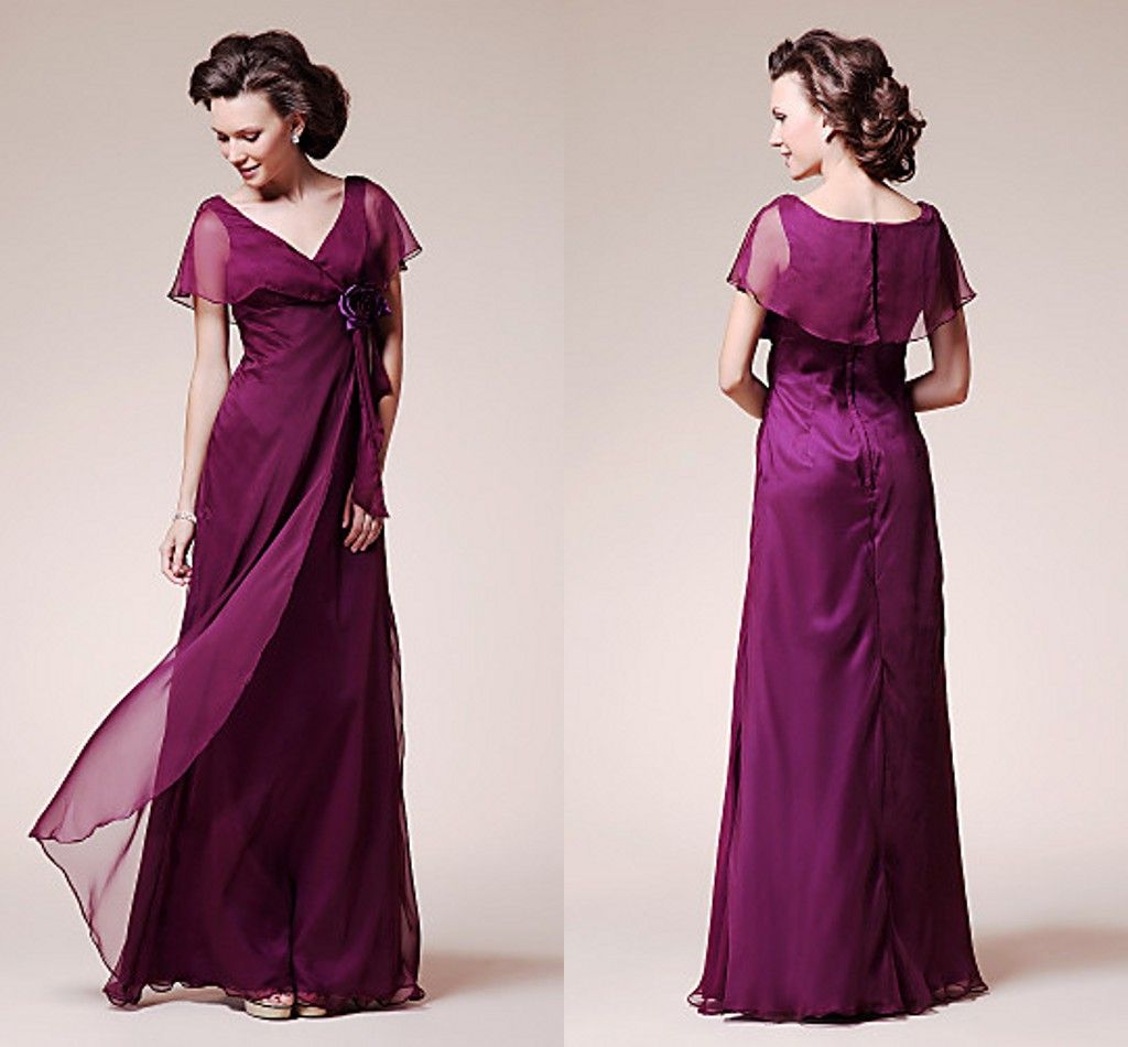 Burgundy Column Mother Of The Brides Dresses Vneck Chiffon Long Wedding