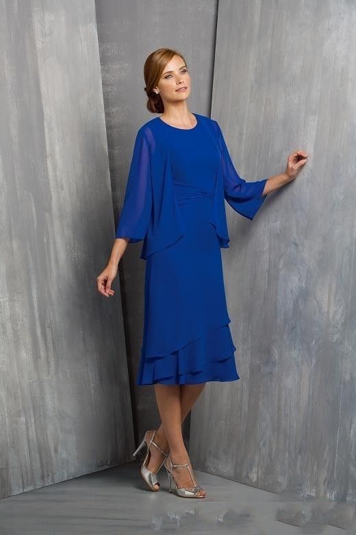 2016 Short Mother Of The Bride Dresses With Jacket Groom Suit Chiffon