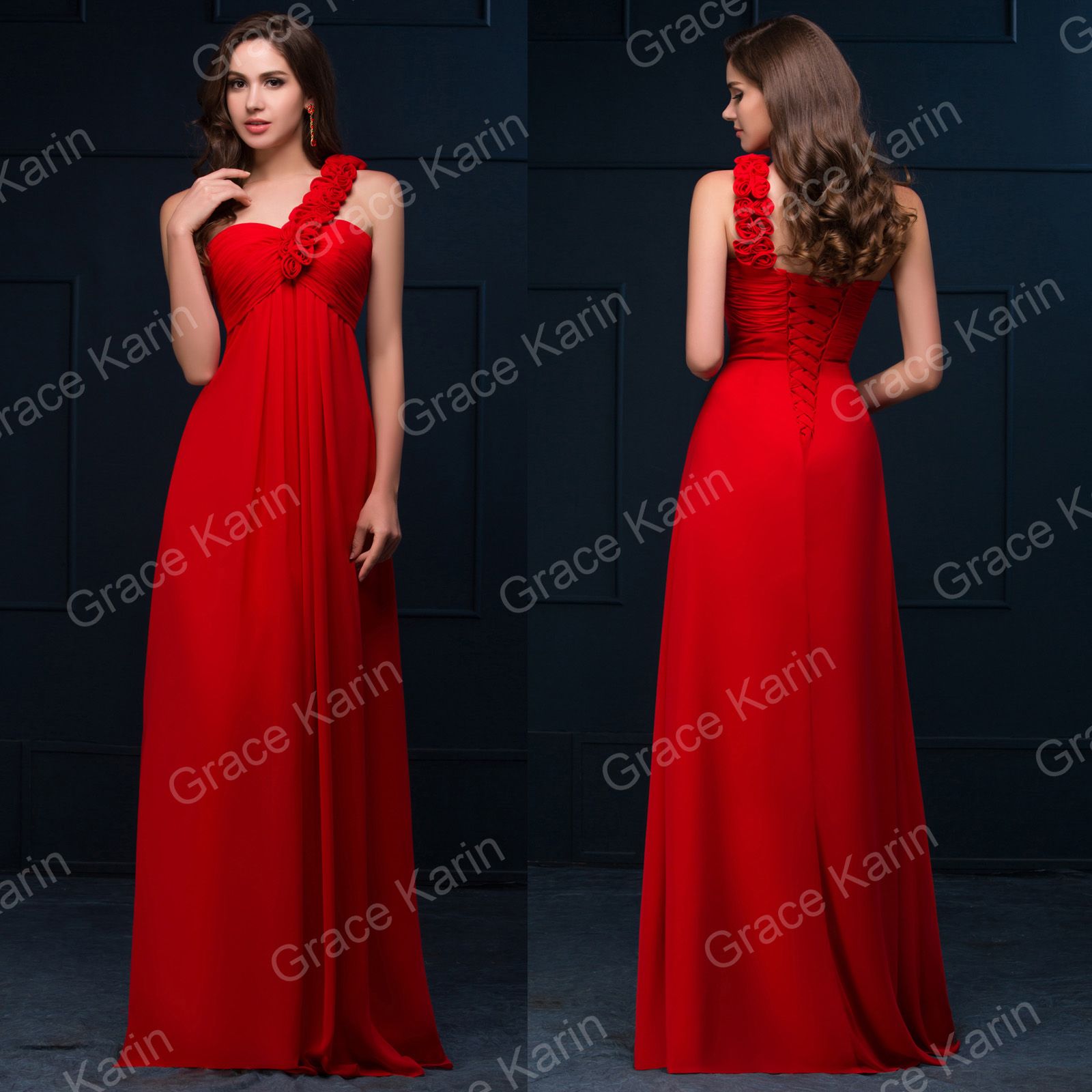 Grace Karin Stock One Shoulder Wedding Gown Long Formal Cocktail