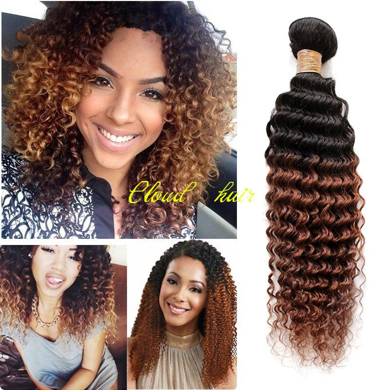 1b 30 Ombre Kinky Curly Hair Extensions Virgin Mongolian Afro Kinky Curly Human Hair Weave Brown