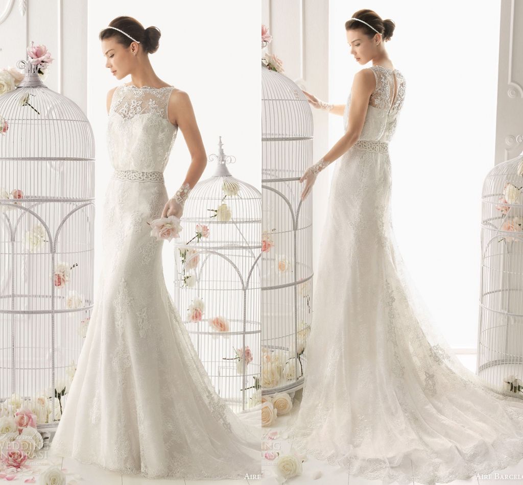 Wedding Sheath Wedding Dresses lace sheath wedding dresses sheer neck keyhole back sweep train free shipping with beading sash ivory