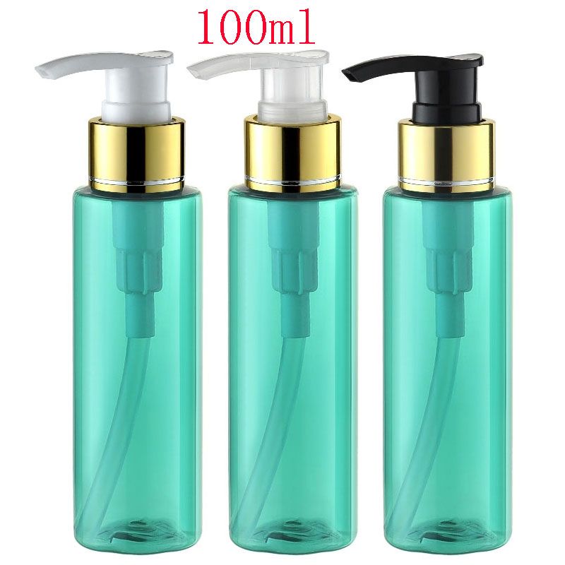 100ml Green Empty Aluminum Collar Screw Pump Bottles For Cosmetic