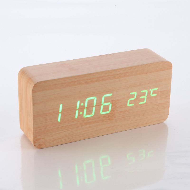 LED Wood Clock Wood Desk Alarm Clock Table Clocks Dual Led Display