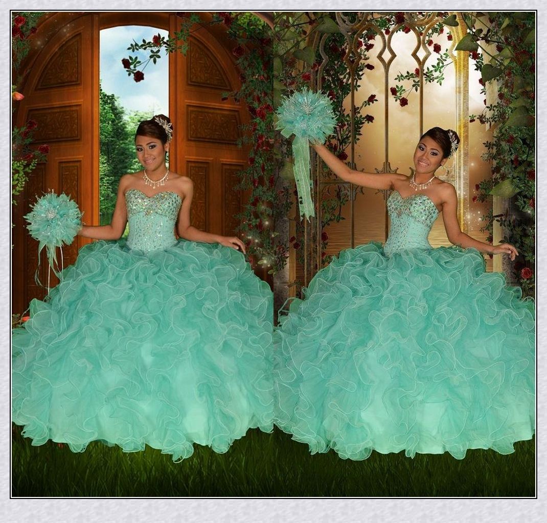 Beautiful Mint Green Quinceanera Dresses Popular Sweetheart Beaded
