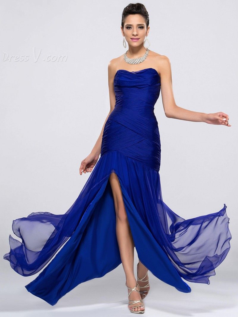 2016 Cheap Royal Blue Bridesmaid Dresses Split Front Sweetheart Ruffle