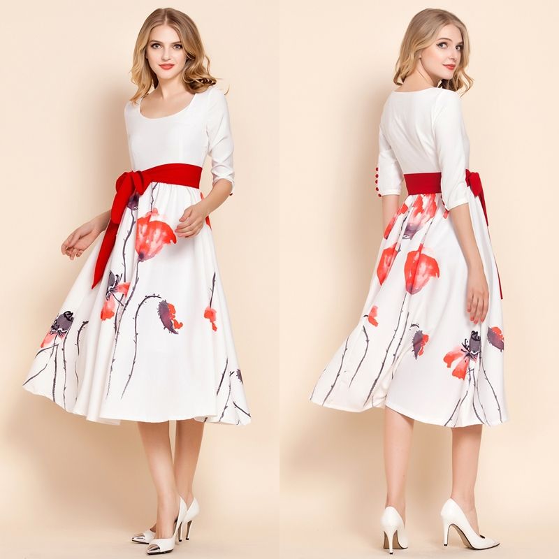 2015 Dresses Beautiful Dyeing Dress Fashion Flower Printed Casual