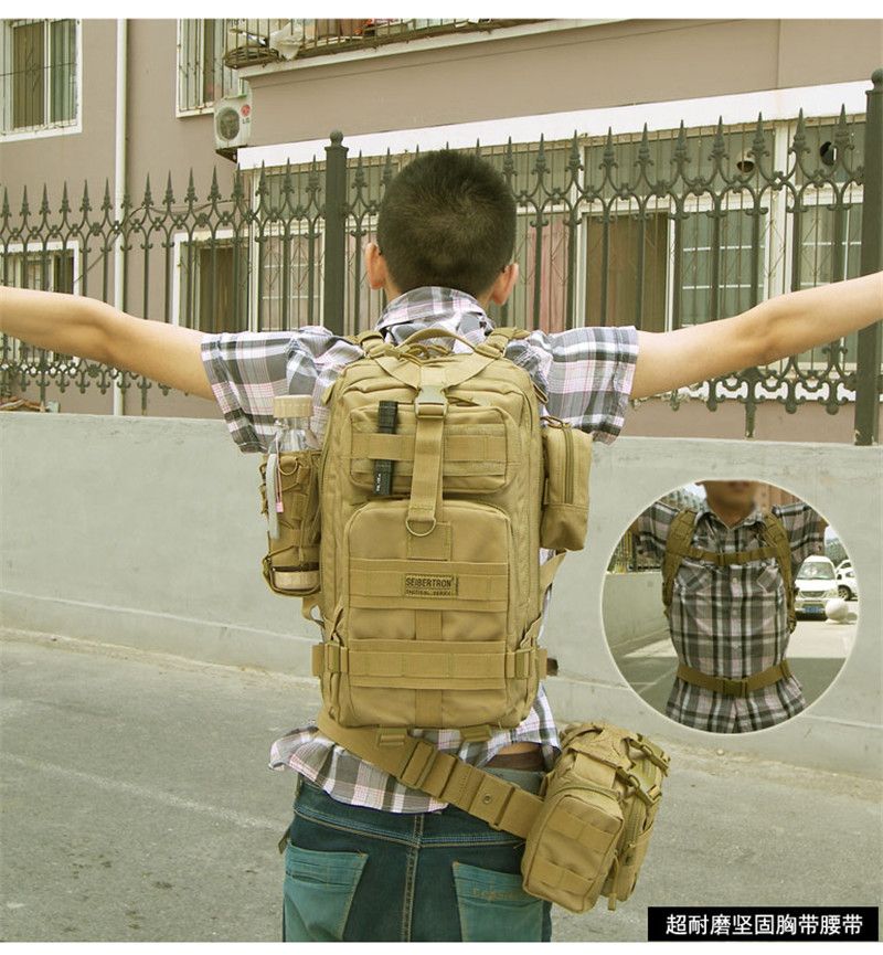 Seibertron Edc Outdoor Backpacks Hiking Packs Black And Brown 27l