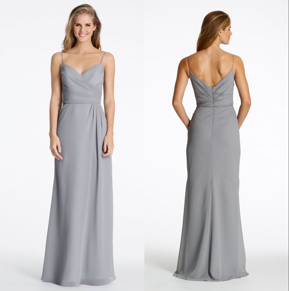 Chiffon Light Gray Long Bridesmaids Dresses Spaghetti ...