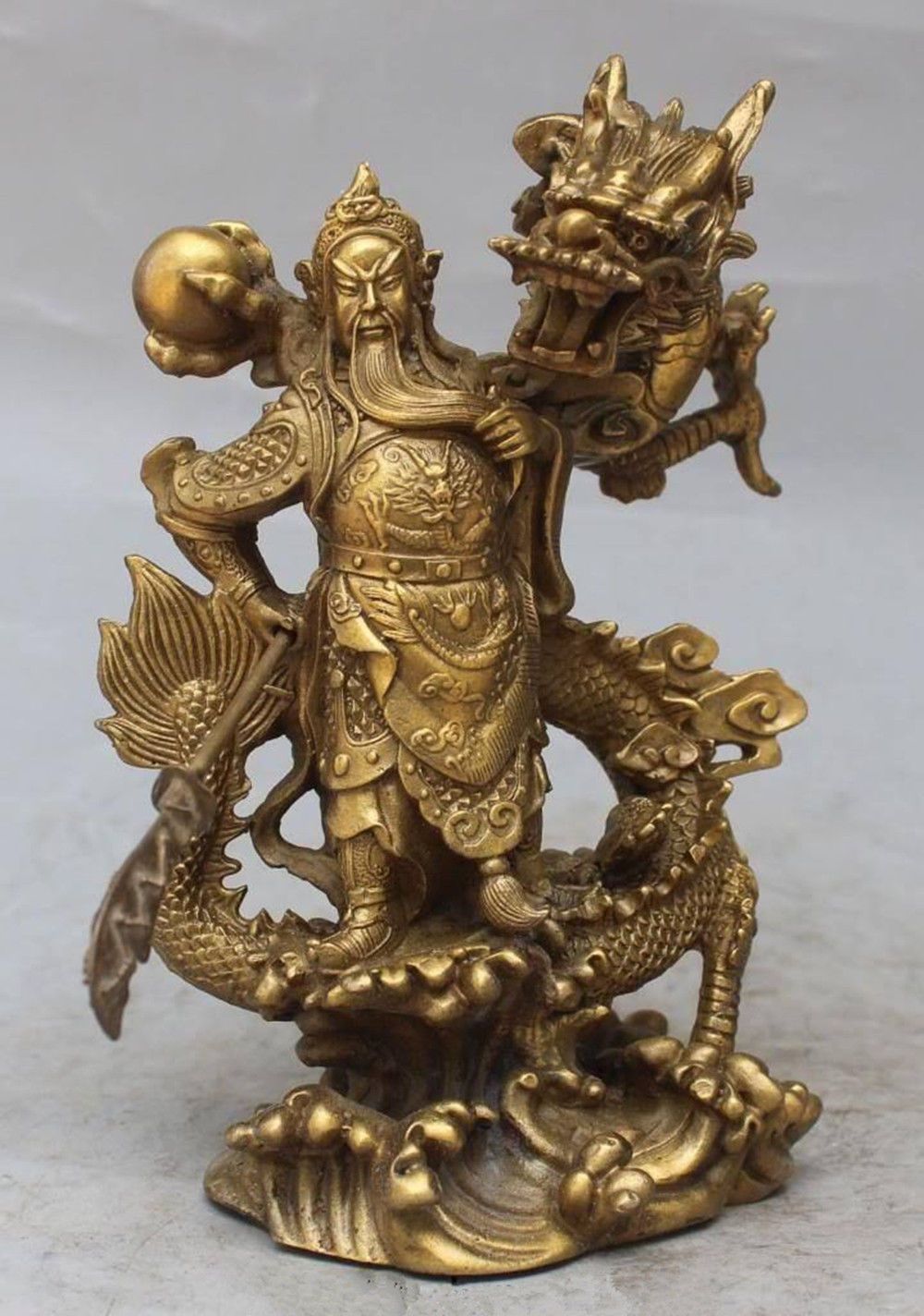 2017 Chinese Fengshui Bronze Guan Gong Yu Warrior God Sword Stand In