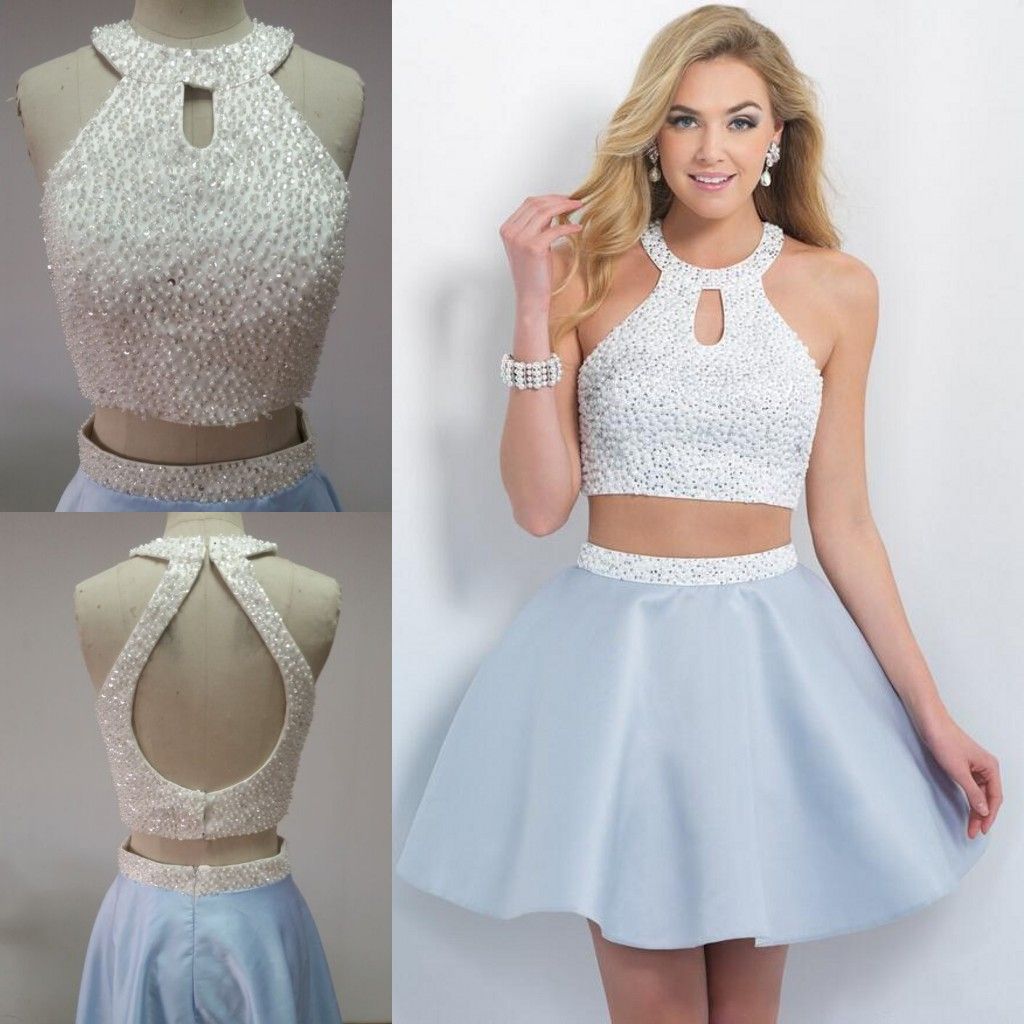 Short Two Pieces 2016 Dresses Halter Open Back Sweet Sixteen