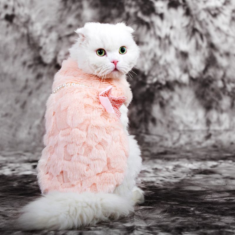 2017 Noble Faux Fur Cats Vest Coat With Pearls Bowknot Party Girl Dog