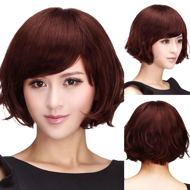 10.24inch Stylish Maysu 100 Human Hair Wigs Korean Style Chestnut