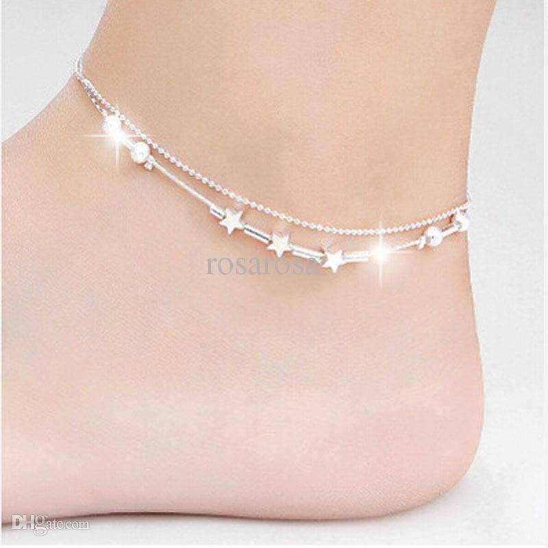 2018 Wholesale Fashion Women Star Ankle Bracelet Silver Beads Anklets