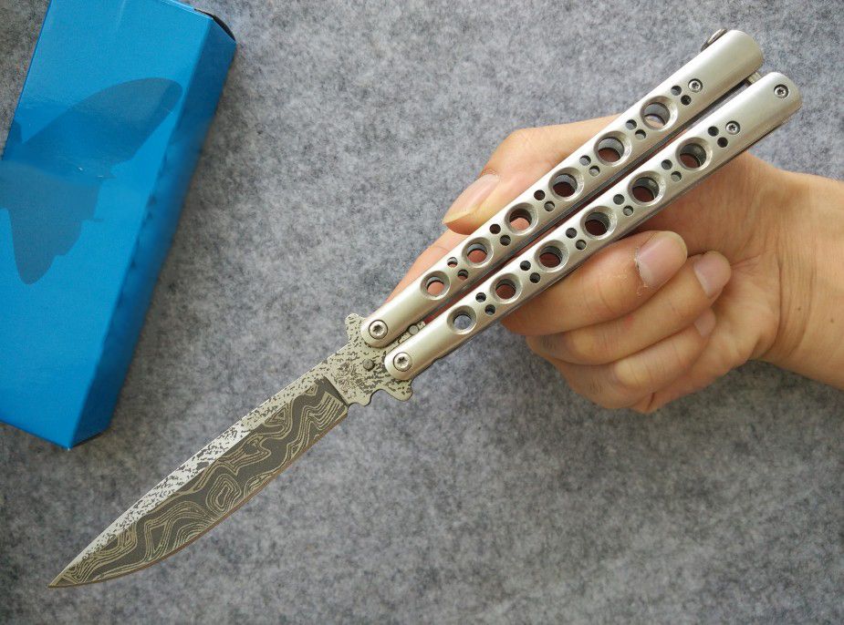 Bm42 42 Fake Damascus Balisong Butterfly 440c Steel Acid Etched Folding