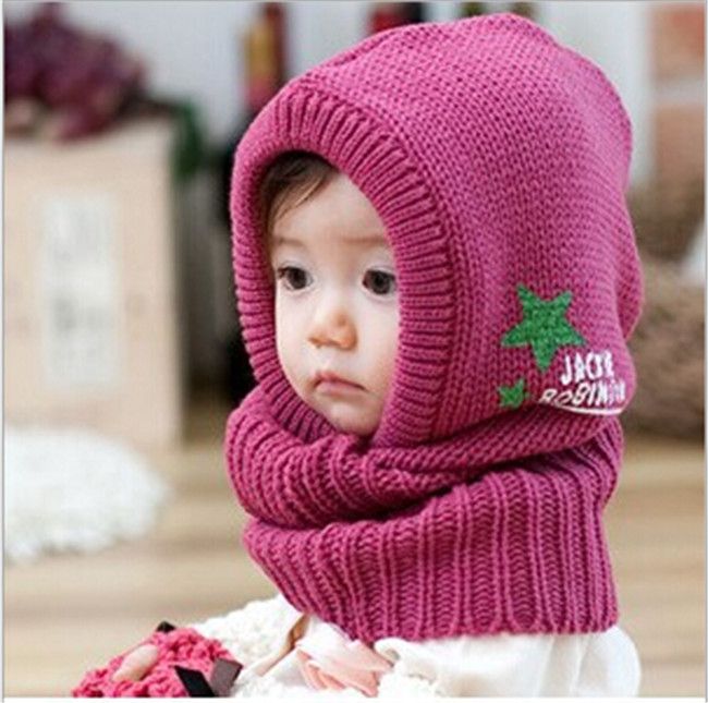 2017 New Kids Baby Fashion Wool Hat Girl Boy Wuxing Pattern Shawl Cap
