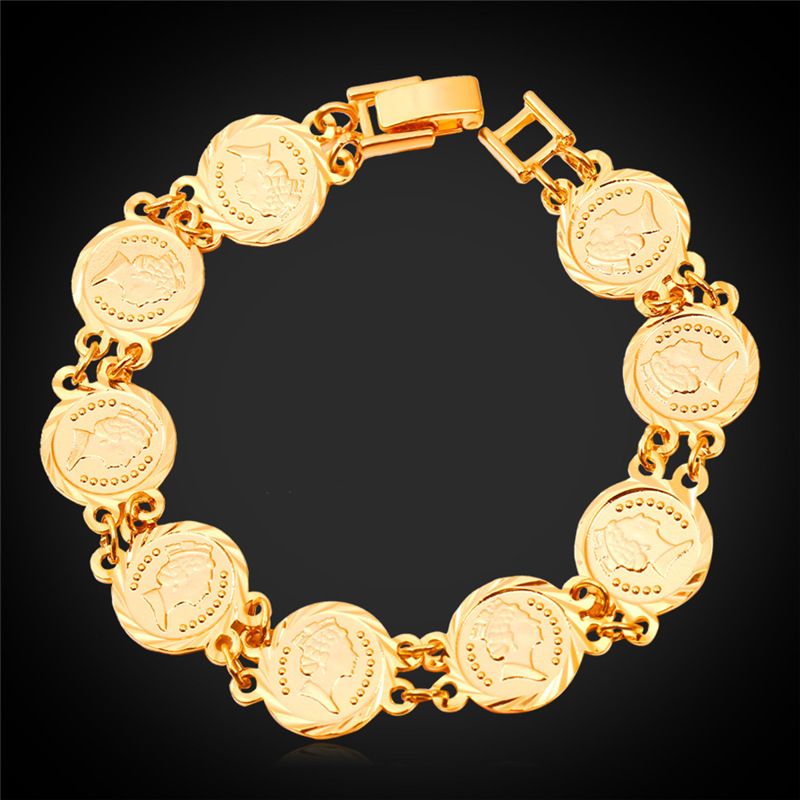 2017 British Queen Coin Bracelet Trendy Quality 18k Real Gold Plated