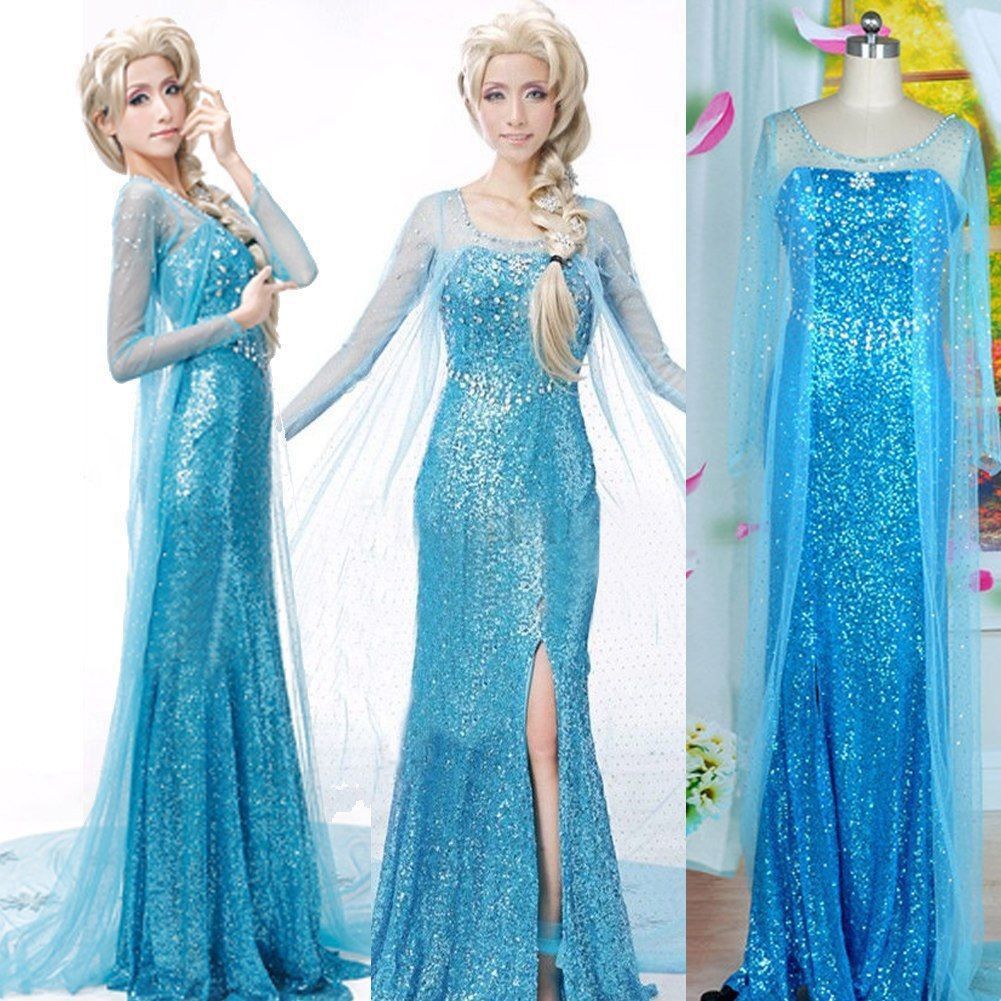 2015 Elegant Frozen Elsa Ice Queen Women Dress Skirt Cosplay Costume