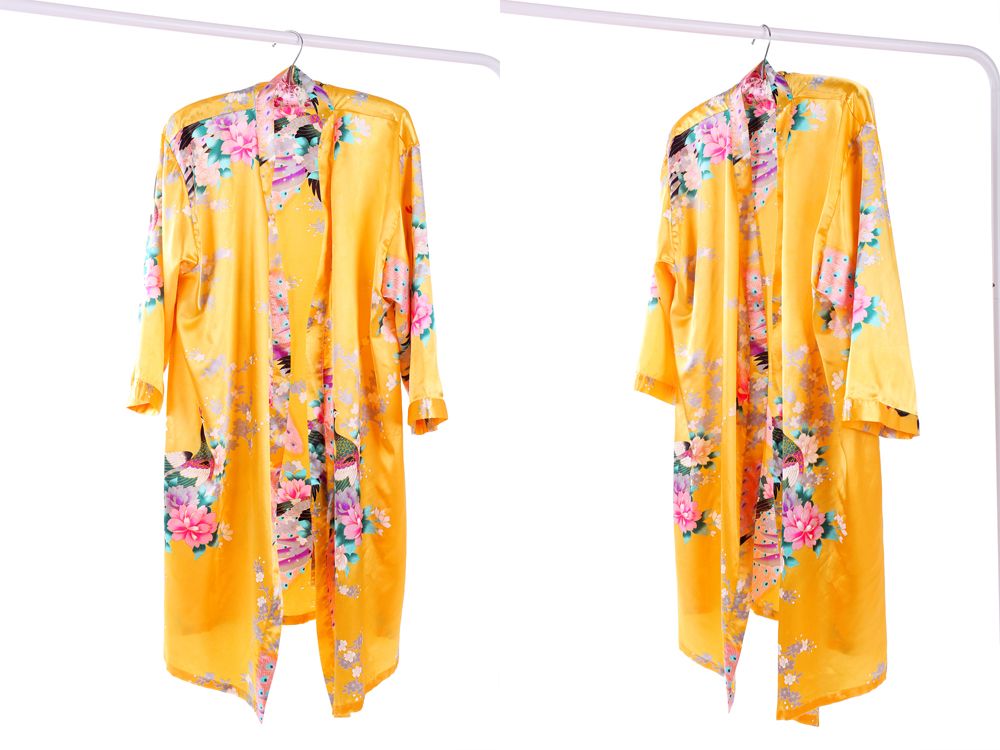 Online Cheap Yellow Floral Robe Satin Silk Robe Kimono Bride And
