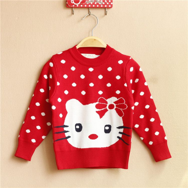 Girl Spring Cotton Sweater Coat Child Children Hello Kitty Pullover Knitted T...