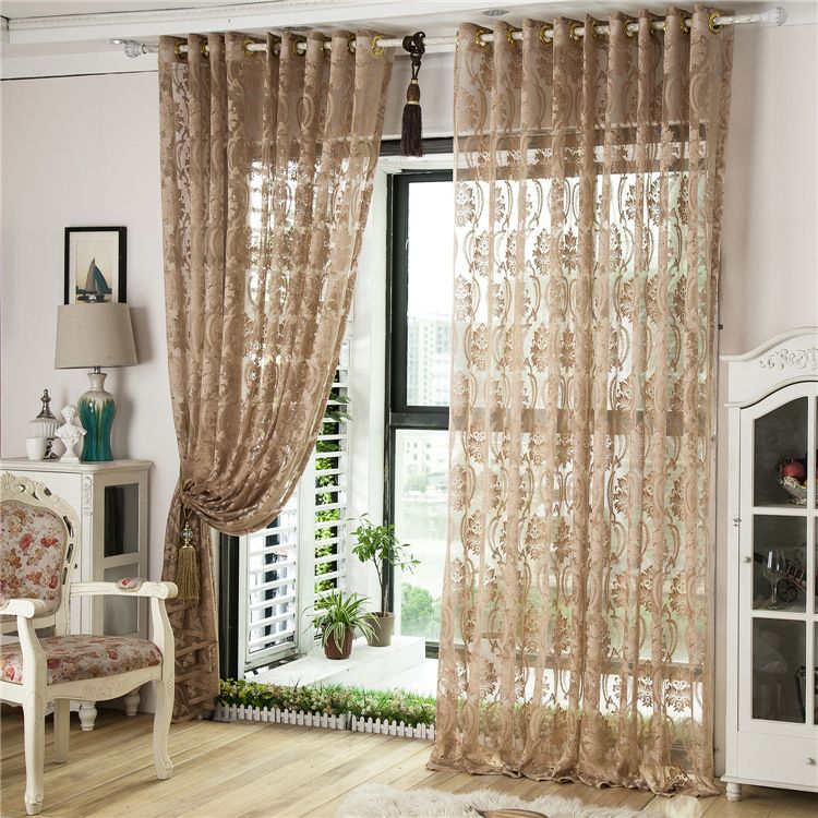 3 Styles Customer Made Sheer Curtains Cream Coffee Brown Embroidered