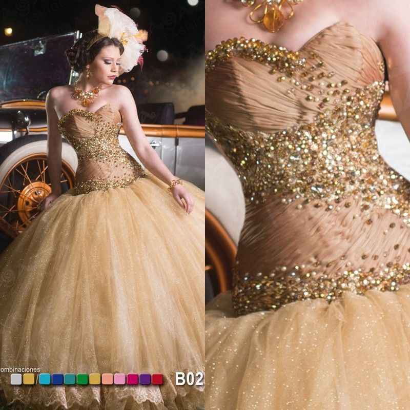 2015 New Arrival Gold Sweetheart Sparkling Crystals And Sequins