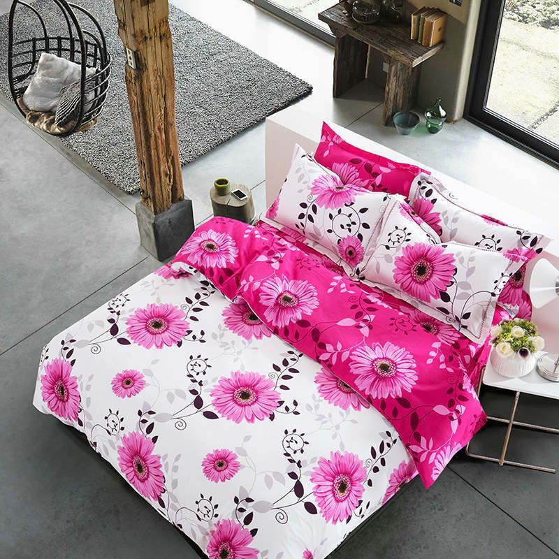 2017 Deep Pink Daisy Flower Print Bedding Wedding Queen King Size For