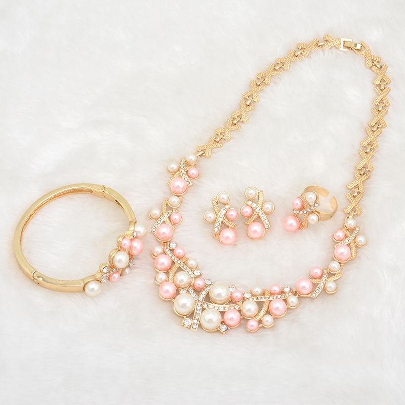 Fashion Pink Pearls Costume Jewelry Ladies Artificial Pearl Necklace