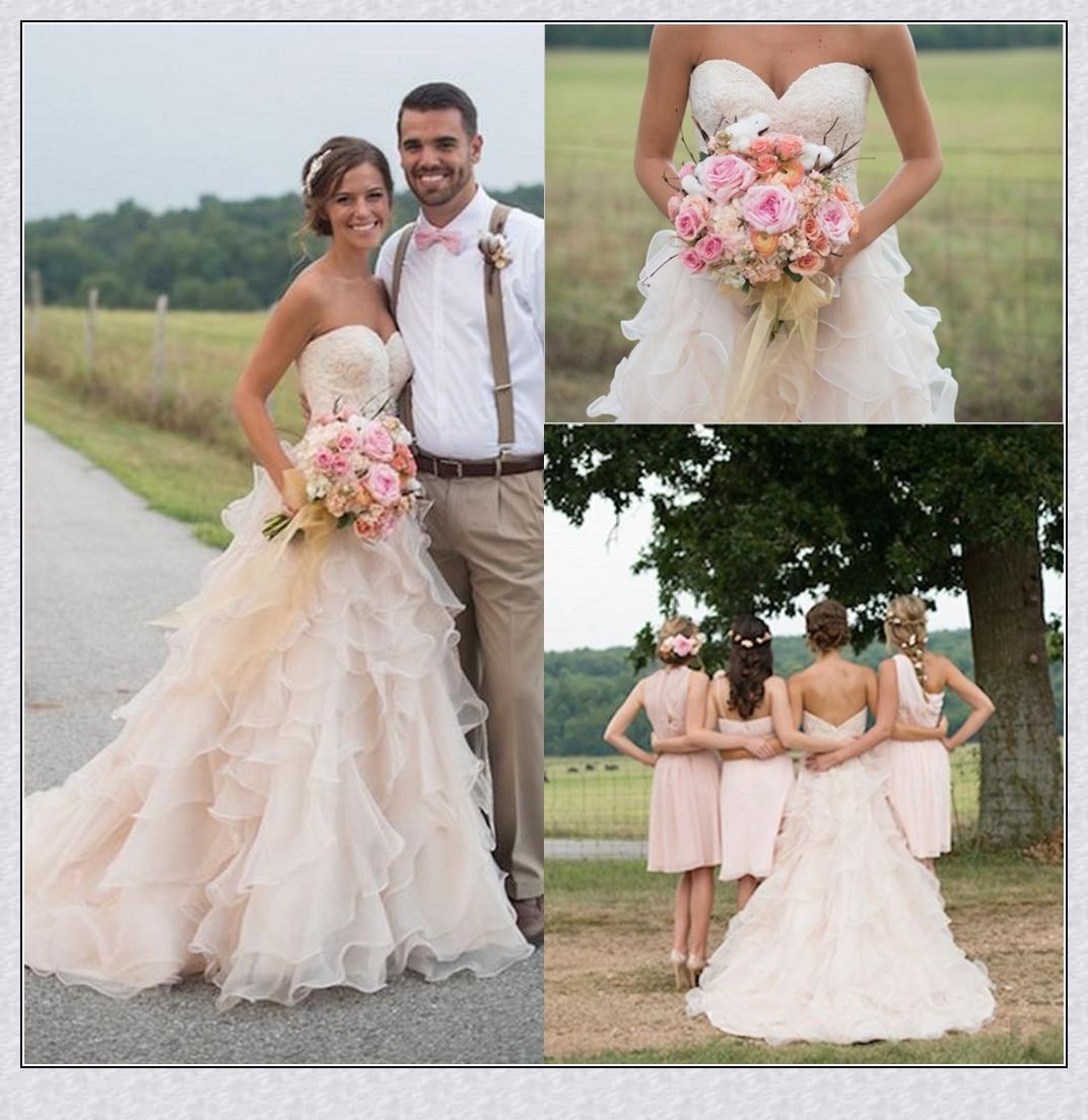 blush pink country wedding dresses with ruffles