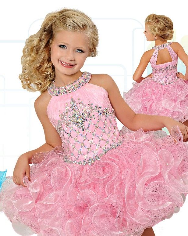 Fashionable Glitz Cupcake Girls Pageant Dresses Pearl Pink Flower Girls