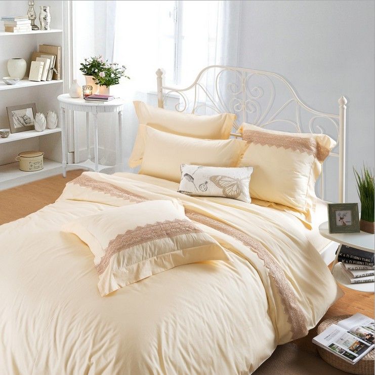 Romantic French Lace Princess Bedding Sets And Solid Color Cotton Lace Bedding Suite Queen Size