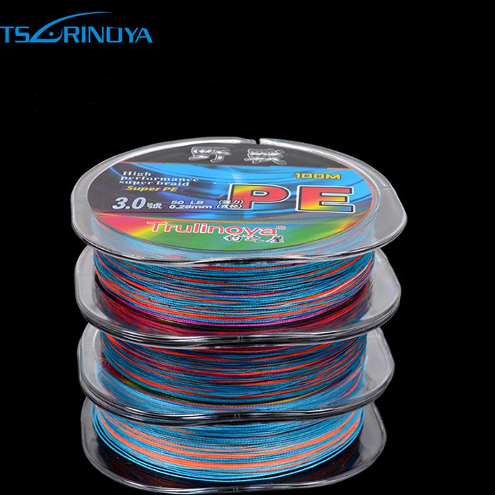 2018 Rainbow Multi Color Sinking Pe Fishing Line 4 Strands Braided