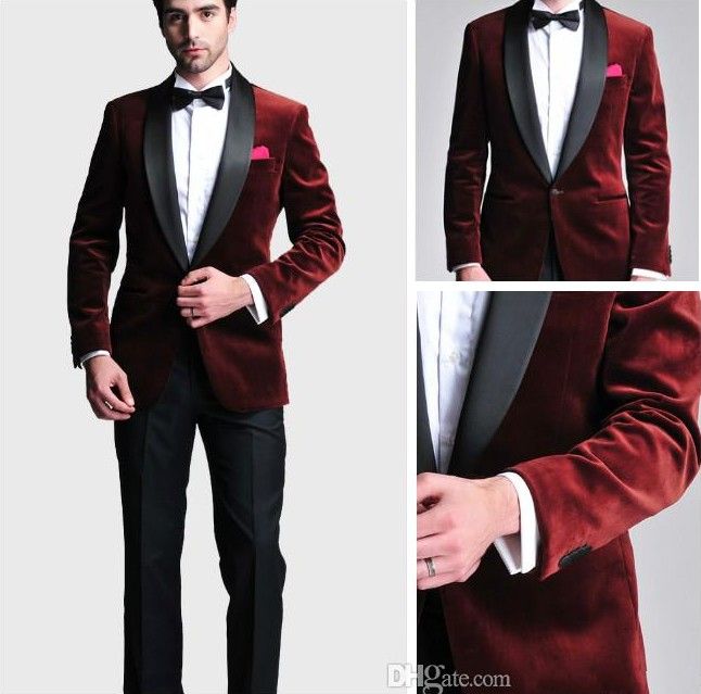 Burgundy Velvet 2015 Groom Tuxedos One Button Best Man Party Mens ... Burgundy Velvet 2015 Groom Tuxedos One Button Best Man Party Mens ...
