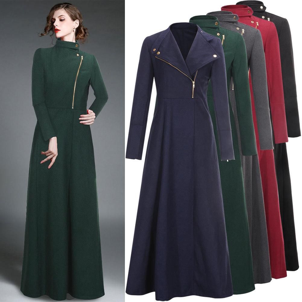 2017 2015 Fashion Winter Warm Long Overcoat Wool Blends Zipper Outwear