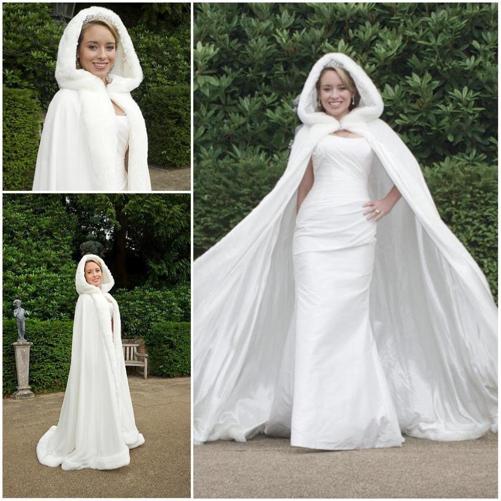 2017 2015 Winter White Wedding Cloak Cape Hooded With Fur Trim Wedding Dress With Hooded Cape Fosa Us