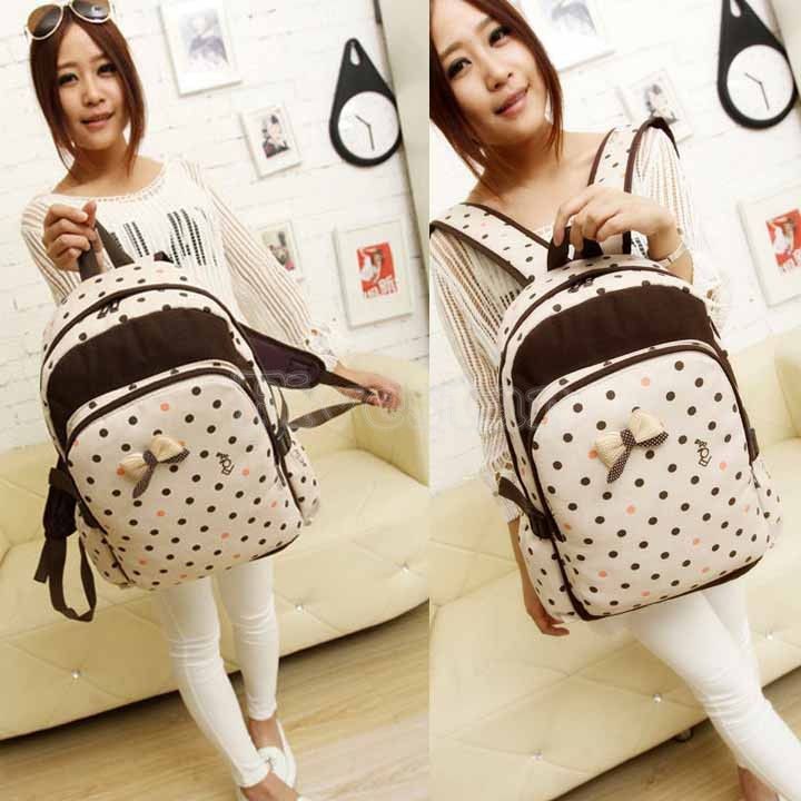 New Hot Girl Women Cute Dot Backpack Student School Bag Canvas Satchel