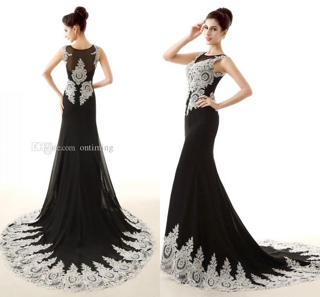 2015 Elegant Black Mermaid Prom Dresses Sexy Sheer Crew Neck ... 2015 Elegant Black Mermaid Prom Dresses Sexy Sheer Crew Neck ...