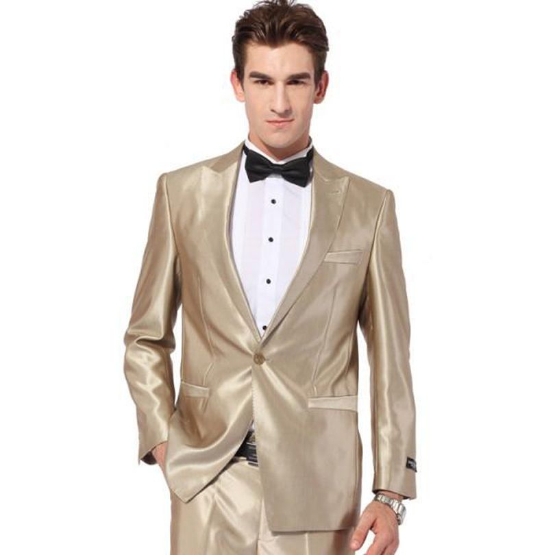 Handsome 2016 Gold Tuxedo Jacket Wedding Suit For Men Groom Tuxedos Prom Suits Best Men Suits