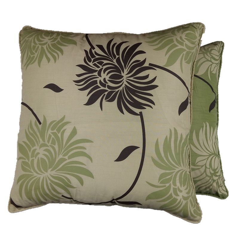 Pillow Covers Printing Floral Faux Silk Cushion Cream & Green Colour