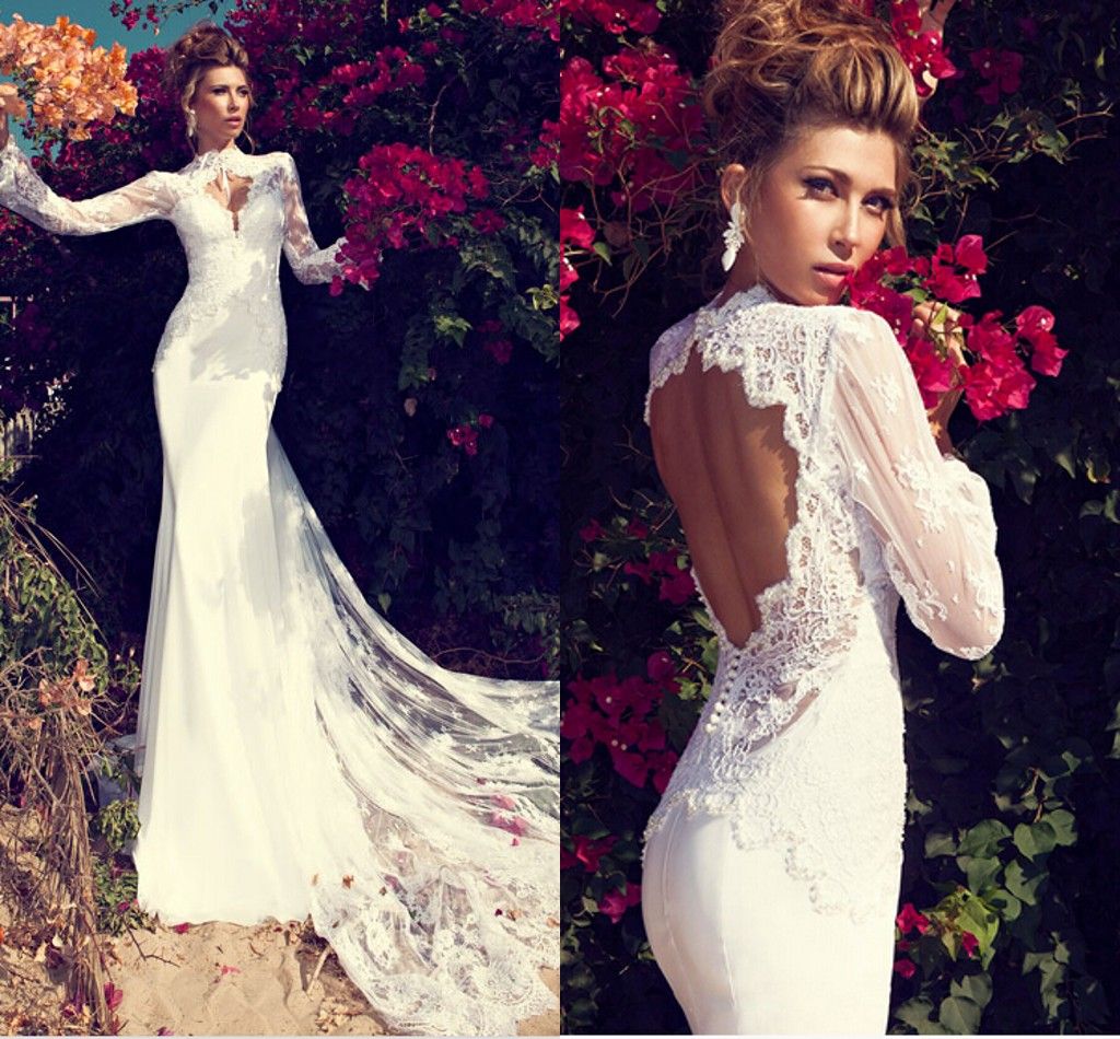 New 2016 Long Sleeves Wedding Dresses Backless Lace Wedding Dresses Appliques Mermaid High Neck