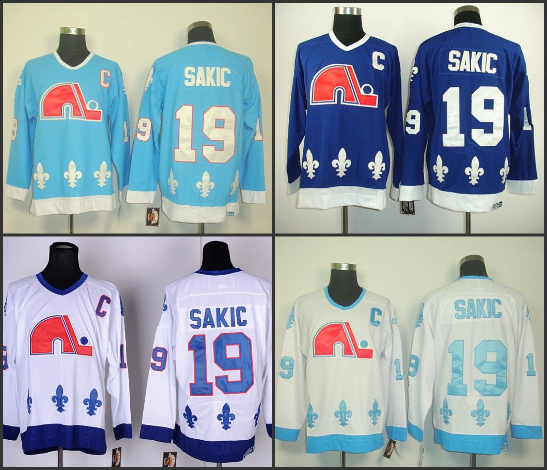 Best Quality Vintage Quebec Nordiques Hockey Jerseys 19 Joe Sakic Jersey Home Light Blue