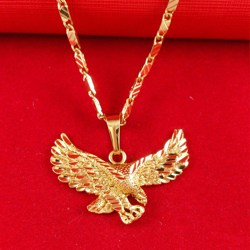 Wholesale 24k Gold Filled Jewelry Male Necklace Ambition Big Eagle Pendant Custom Jewelry Gold ...