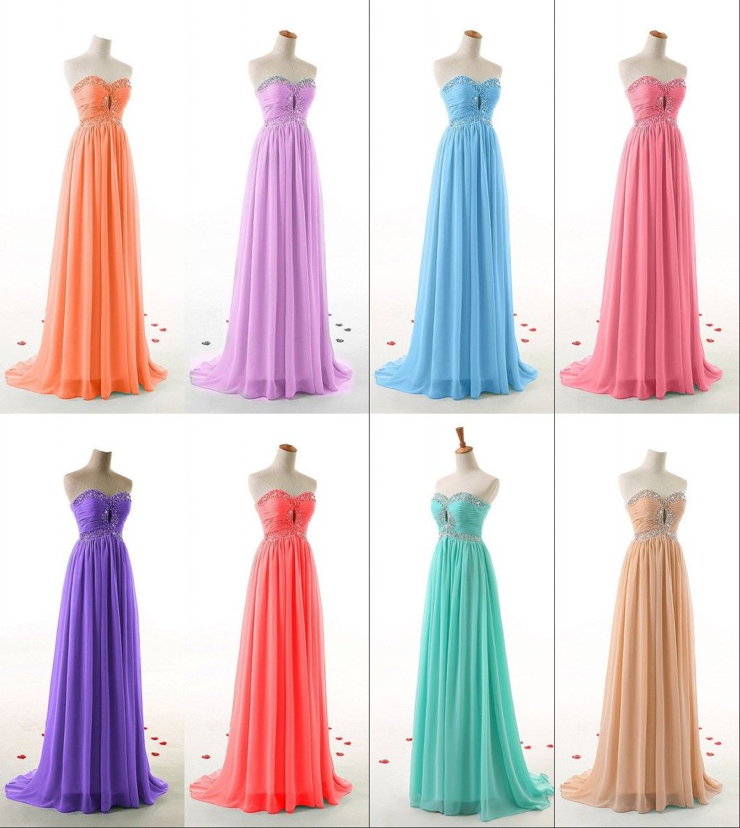 Real Pictures Cheap Long Chiffon Bridesmaid Dresses 2015 Sweetheart