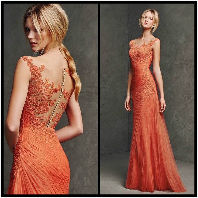 Best Selling Sheath Floor Length Orange Chiffon Cap Sleeve Prom Dresses