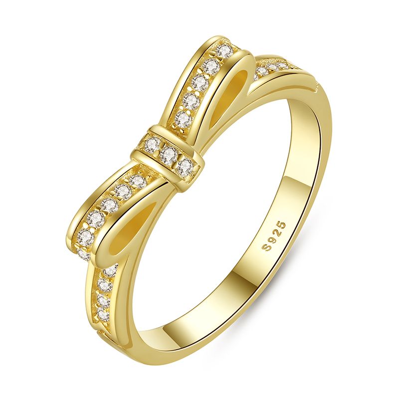 Sparking Bow Pandora Style Rose Gold Rings With Cubic Zirconia Elegant