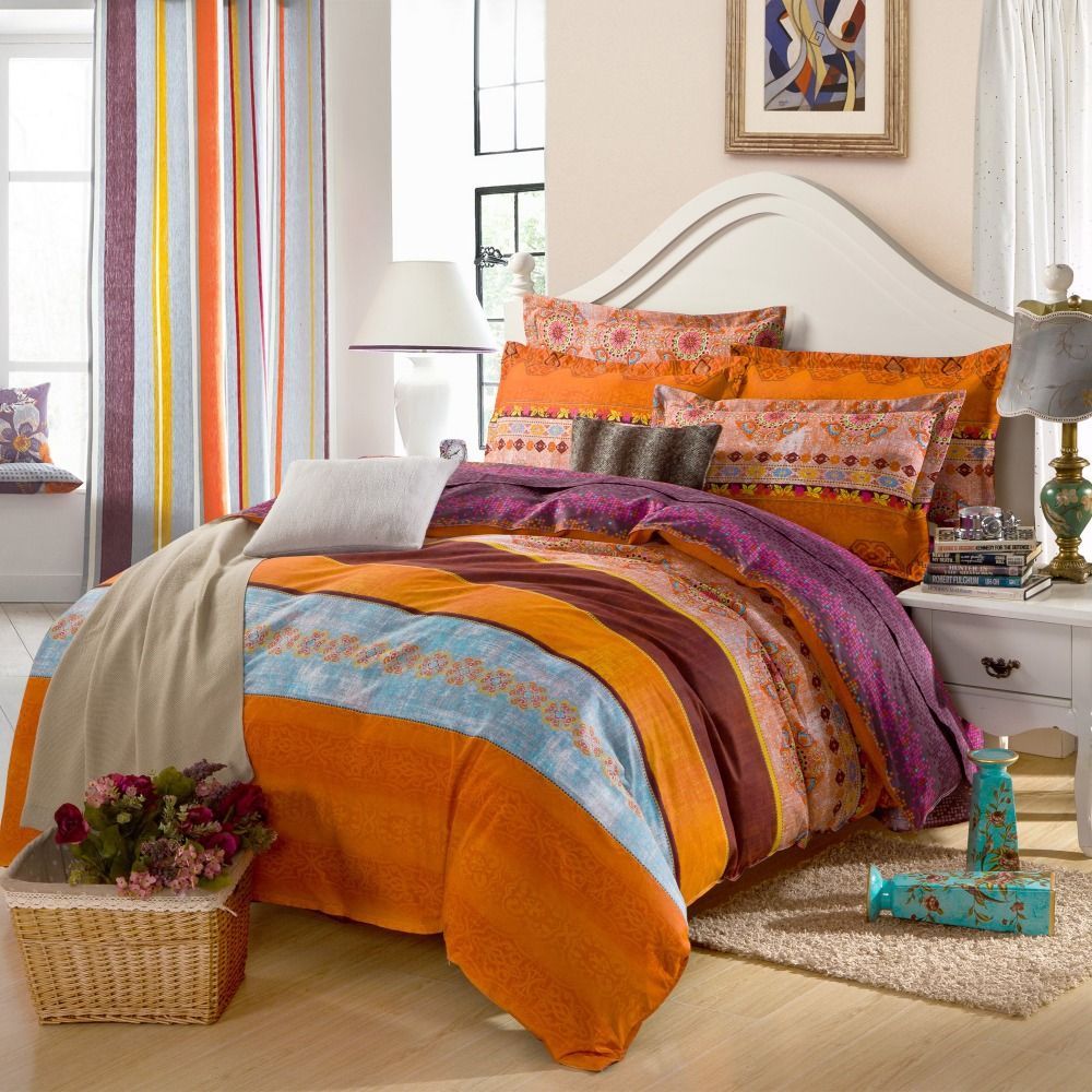 Shop Sheets & Sets Online, Hot Sale Boho 100% Cotton Comforter Bedding Set With Purple ...