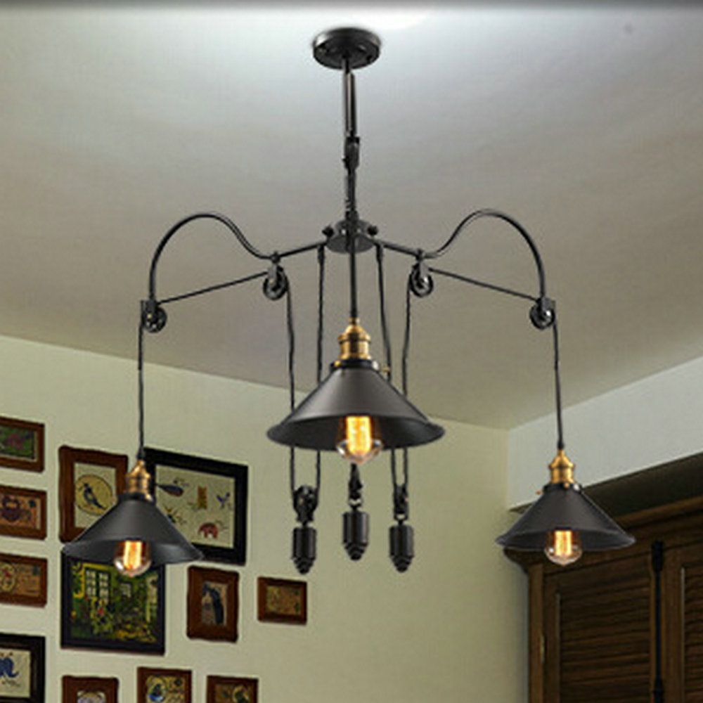 Pulley Light Iron Lamps Trigeminal Lift Telescopic Chandelier Retro