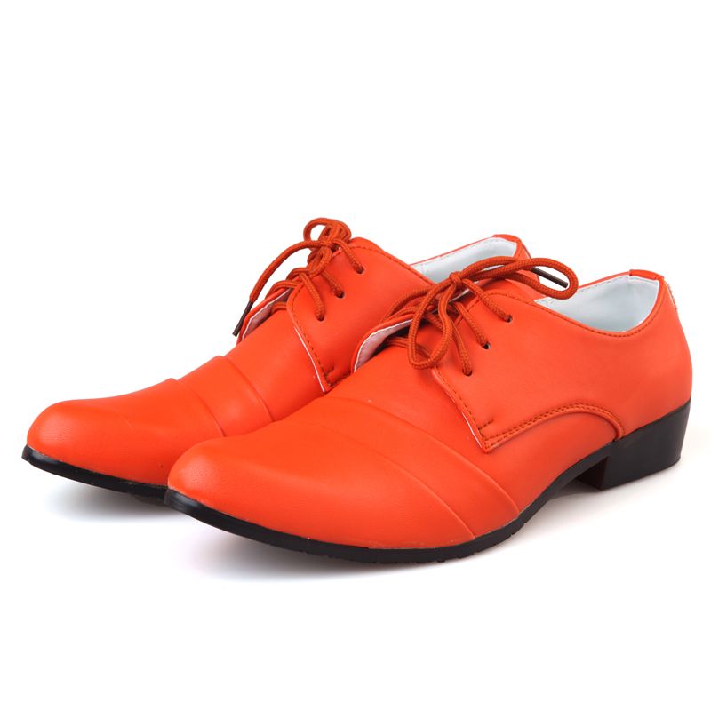 Orange Prom Shoes Laceup Pleats Dress Shoes Man Casual Shoes Wedding