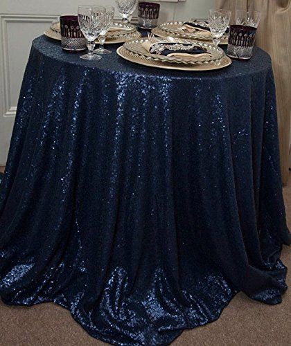 Elegant Navy Blue Sequin Tablecloth 120''Round Table Covers Vinyl ...