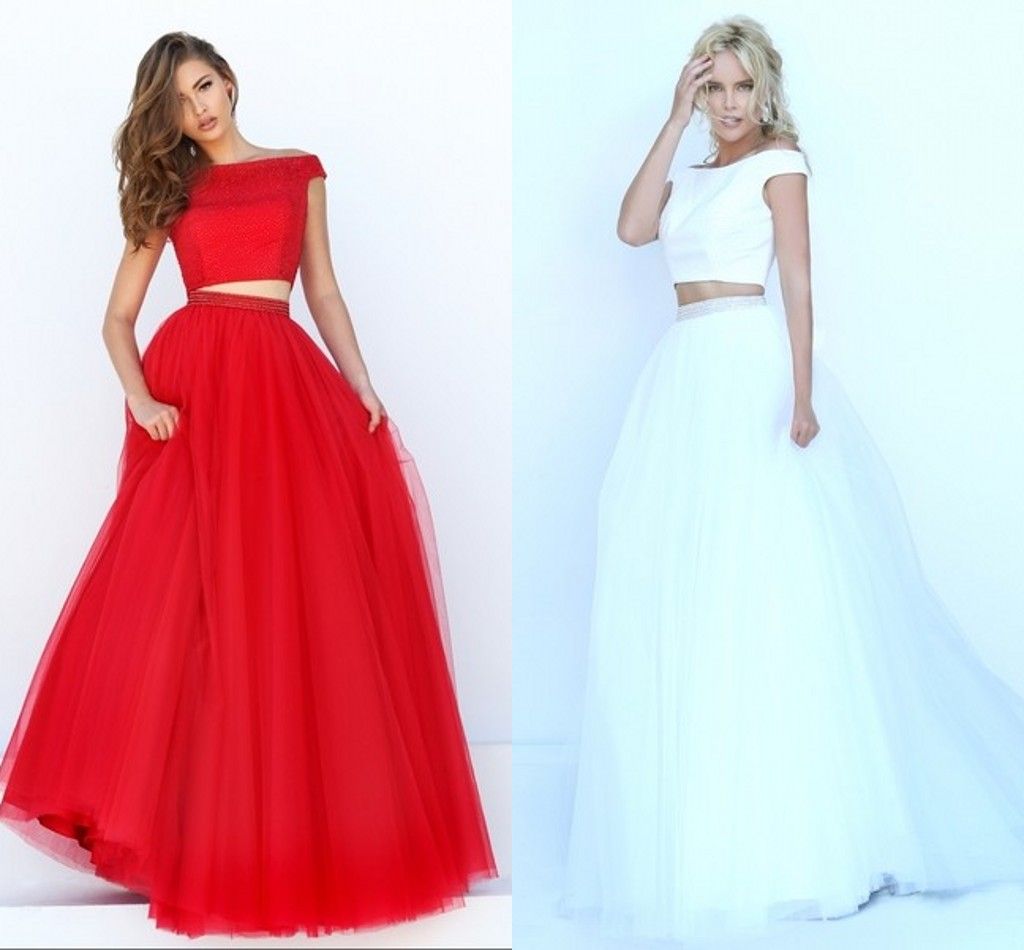 red and white long gown