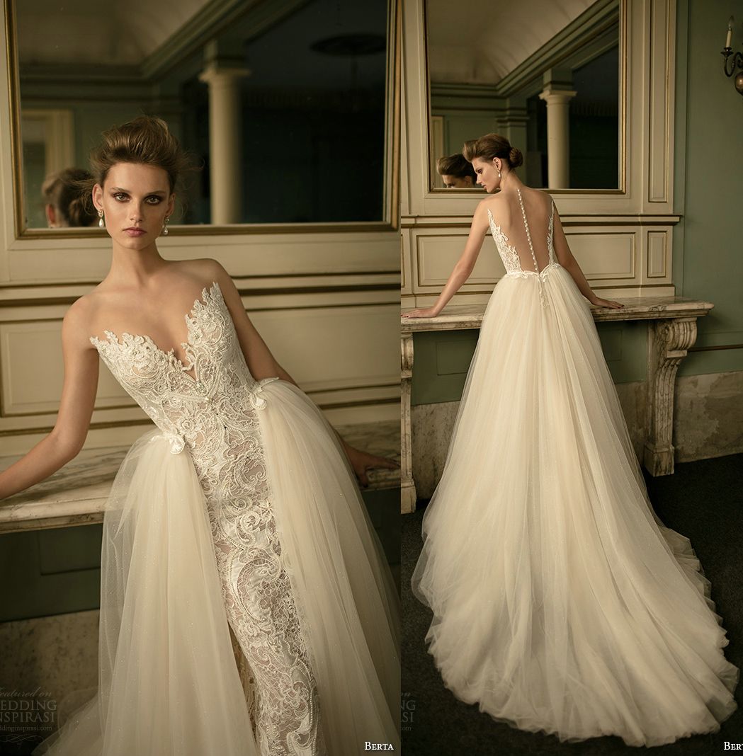 2016 Berta Bridal Over Skirts Wedding Dresses Sheath Ball Gown Lace